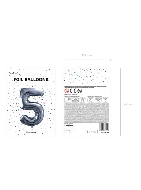 Globo foil “5“ en plateado 86 cm - Partydeco | Funidelia