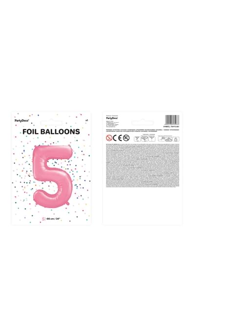 Globo foil “5“ en rosa 86 cm - Partydeco | Funidelia