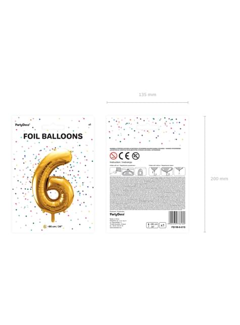 Globo foil “6“ en dorado 86 cm - Partydeco | Funidelia