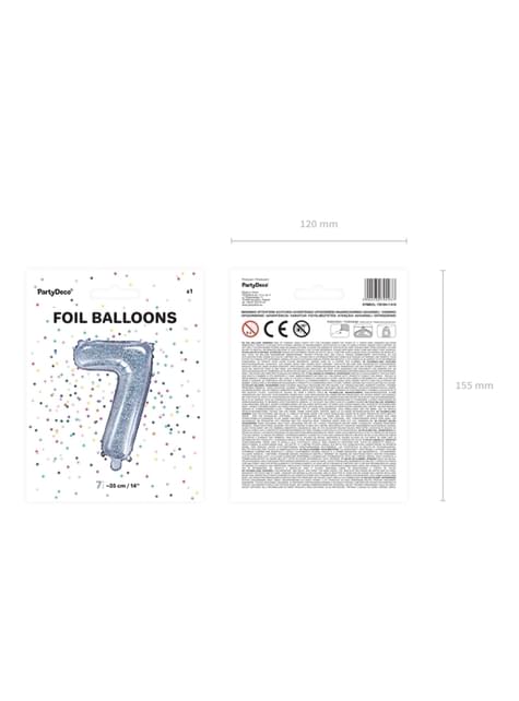 Globo foil “7“ plateado con purpurina (35 cm) - Partydeco | Funidelia