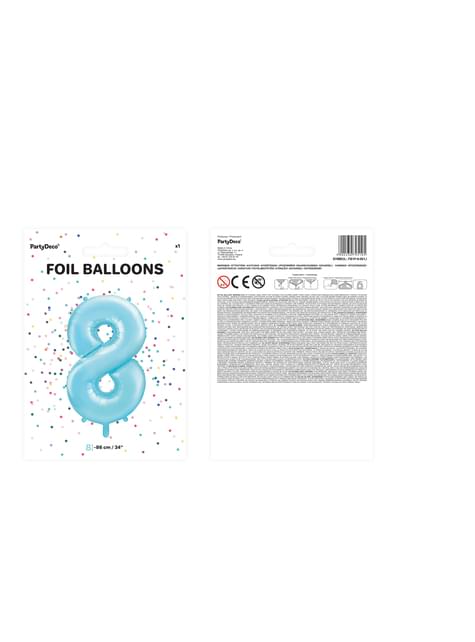 Globo foil “8“ en azul claro 86 cm - Partydeco | Funidelia