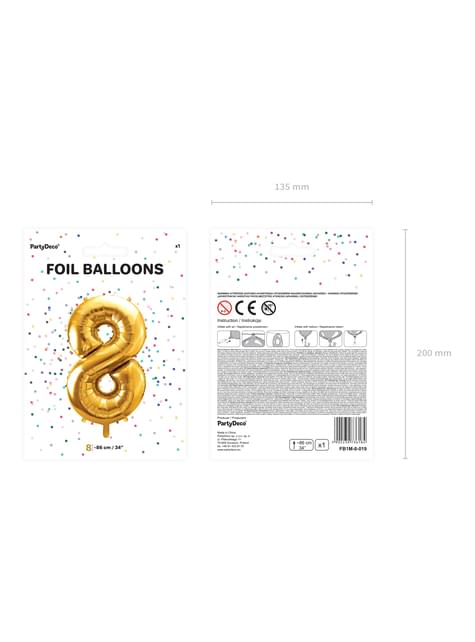 Globo foil “8“ en dorado 86 cm - Partydeco | Funidelia