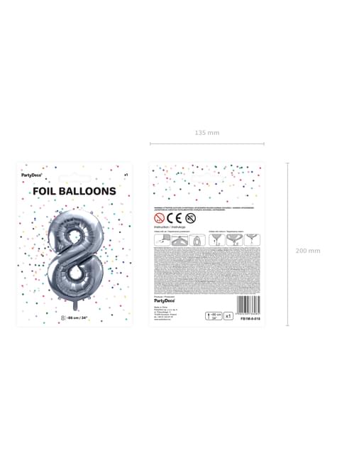 Globo foil “8“ en plateado 86 cm - Partydeco | Funidelia