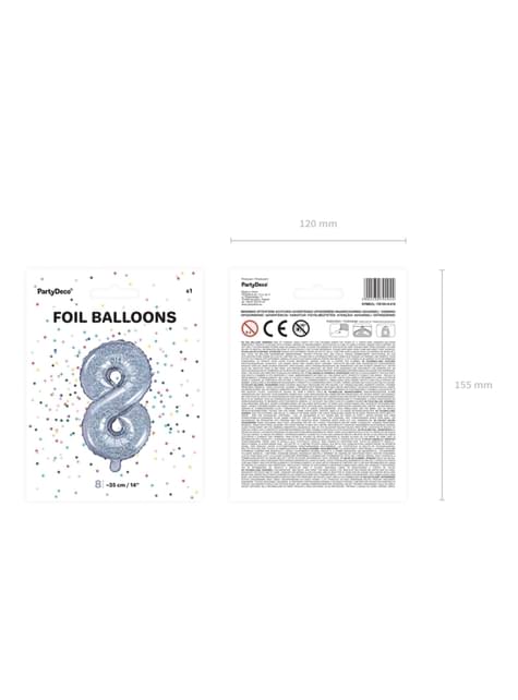Globo foil “8“ plateado con purpurina (35 cm) - Partydeco | Funidelia