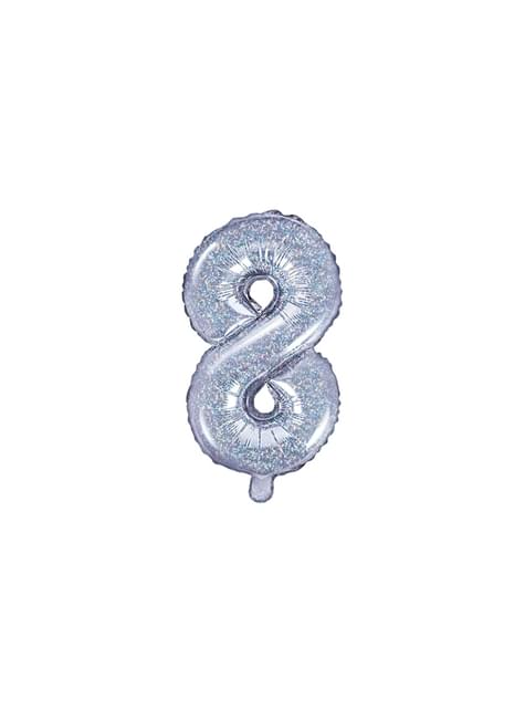 Globo foil “8“ plateado con purpurina (35 cm) - Partydeco | Funidelia