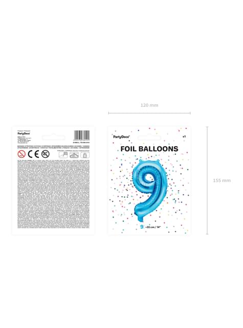 Globo foil “9“ en azul 35 cm - Partydeco | Funidelia