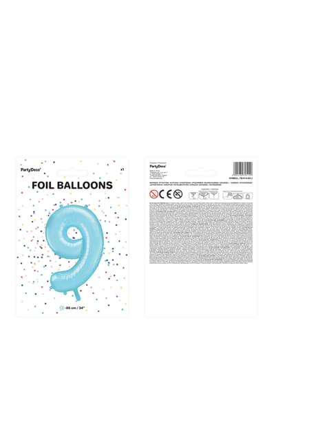 Globo foil “9“ en azul claro 86 cm - Partydeco | Funidelia