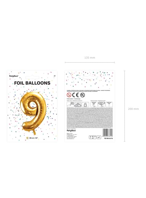 Globo foil “9“ en dorado 86 cm - Partydeco | Funidelia