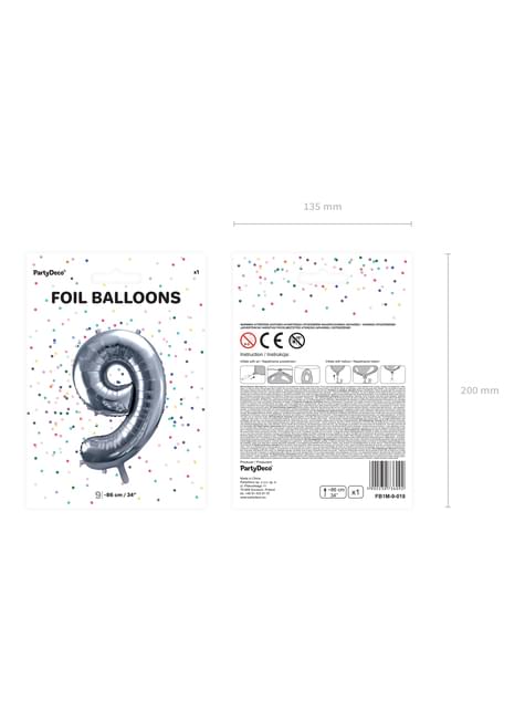Globo foil “9“ en plateado 86 cm - Partydeco | Funidelia