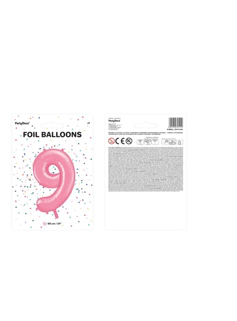 Globo foil “9“ en rosa 86 cm - Partydeco | Funidelia