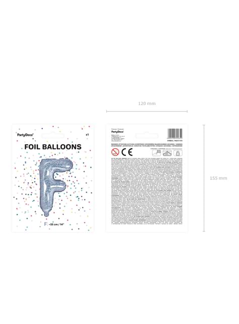 Globo foil letra F plateado con purpurina - Partydeco | Funidelia