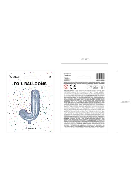 Globo foil letra J plateado con purpurina - Partydeco | Funidelia