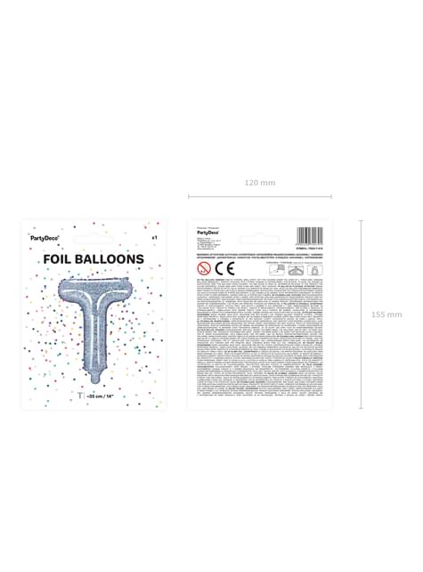Globo foil letra T plateado con purpurina - Partydeco | Funidelia