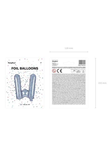 Globo foil letra W plateado con purpurina - Partydeco | Funidelia