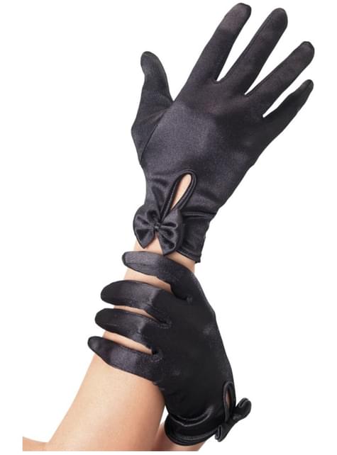 Guantes cortos negros con lazo para mujer - Smiffys | Funidelia