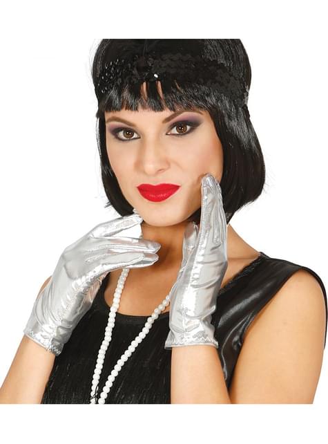 Guantes cortos plateados para adulto