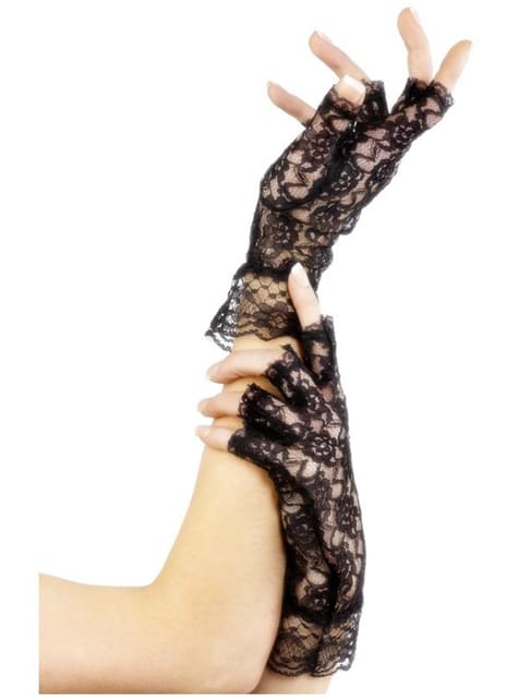 Guantes de encaje sin dedos negros - Smiffys | Funidelia