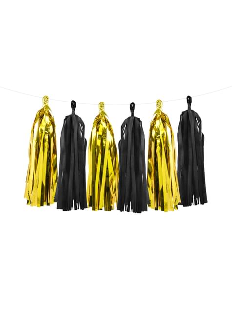 Guirnalda de flecos negros y dorado - Partydeco | Funidelia