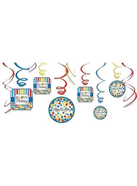 Kit de 12 decoraciones colgantes de lunares de colores - AMSCAN | Funidelia