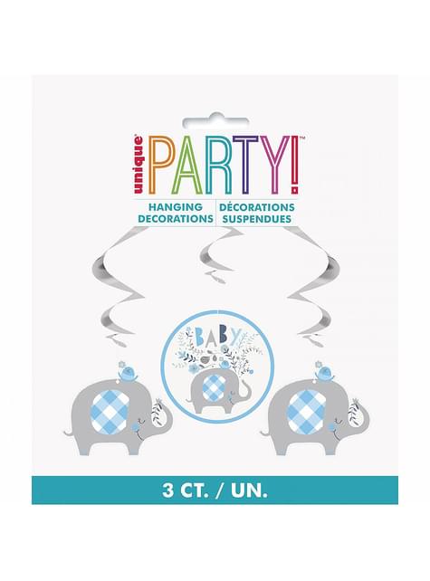 Kit de 3 espirales colgantes azul de elefantes baby Shower - Blue Floral Elephant - Unique | Funidelia