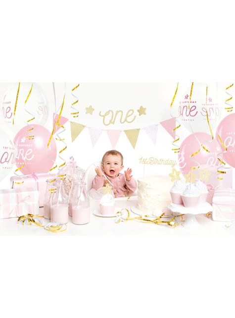 Kit de decoración de fiesta “1st Birthday“ rosa - 1st Birthday - Partydeco | Funidelia