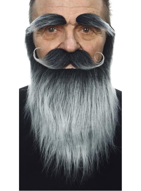 Bigote con barba y cejas canoso