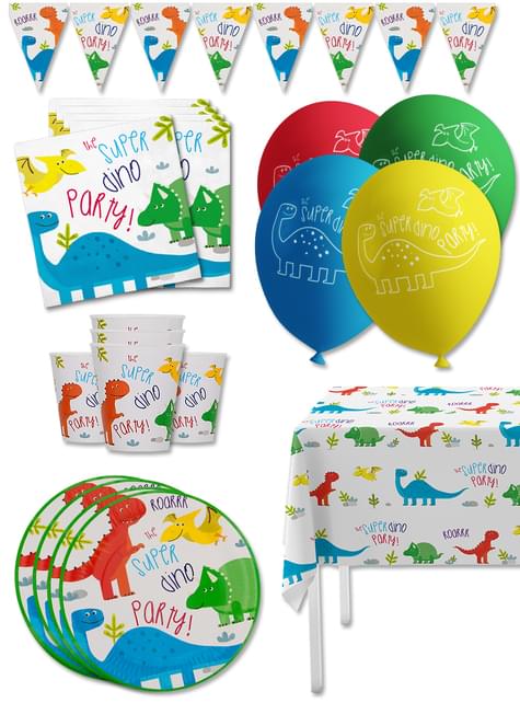 Kit decoración de cumpleaños de dinosaurios Premium para 8 personas - Dinosaurs party - Funiglobal Kits | Funidelia