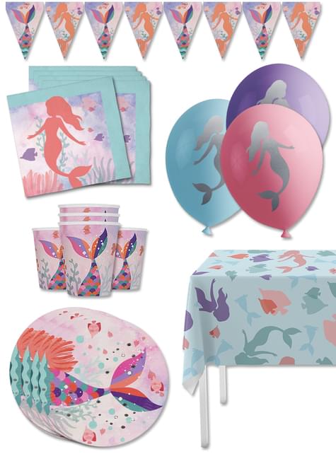 Kit decoración de cumpleaños de sirenas Premium para 8 personas - Beautiful mermaid - Funiglobal Kits | Funidelia
