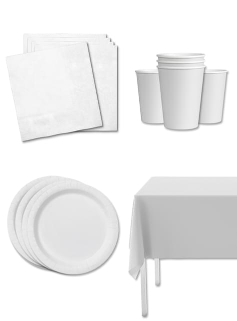 Kit decoración de fiesta color blanco para 8 personas - Colores lisos - Funiglobal Kits | Funidelia