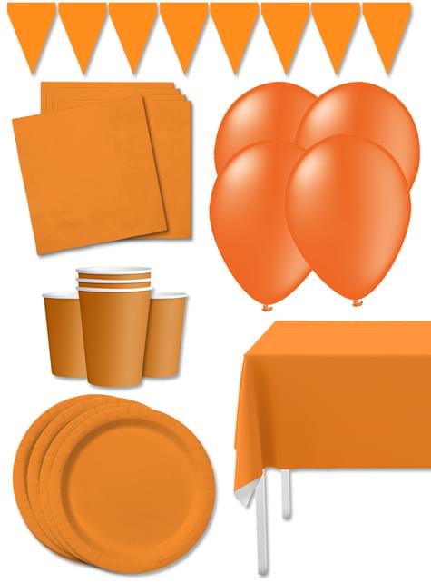 Kit decoración de fiesta color naranja Premium para 8 personas - Colores lisos - Funiglobal Kits | Funidelia