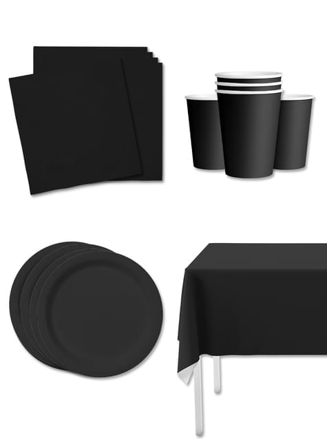 Kit decoración de fiesta color negro para 8 personas - Colores lisos