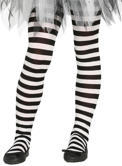 Pantys de bruja de rayas negras y blancas para niña