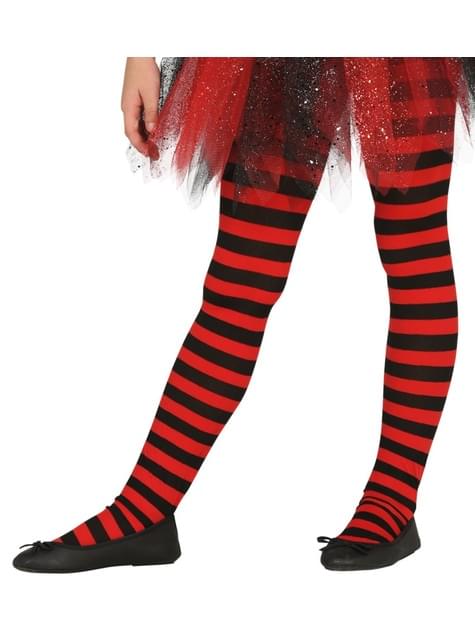 Pantys de bruja de rayas negras y rojas para niña - Guirca | Funidelia