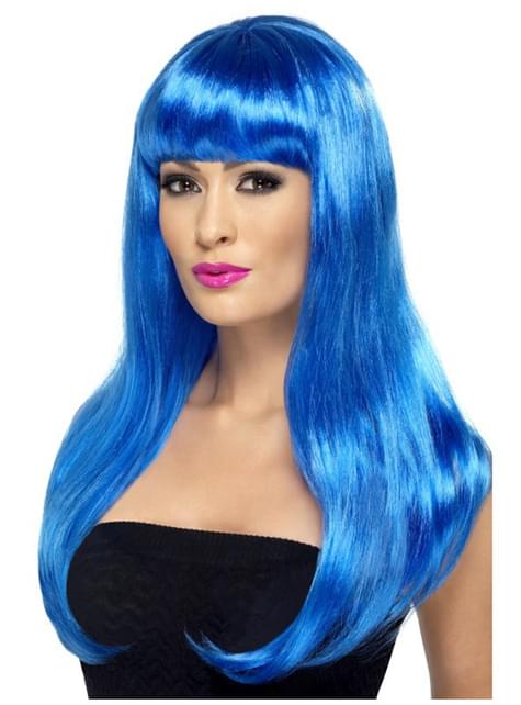 Peluca azul con flequillo - Smiffys | Funidelia