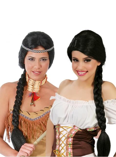Peluca con trenza negra - Guirca | Funidelia
