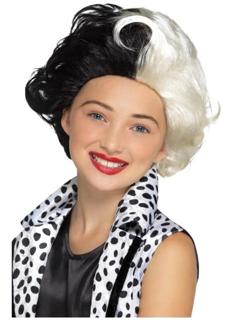 Peluca de Cruella villana para niña