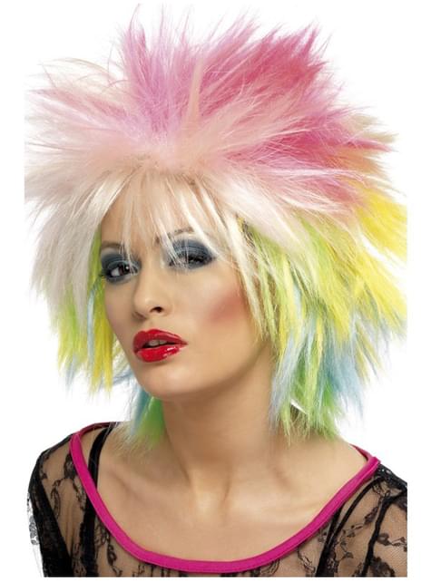 Peluca años 80 multicolor para mujer - Smiffys | Funidelia