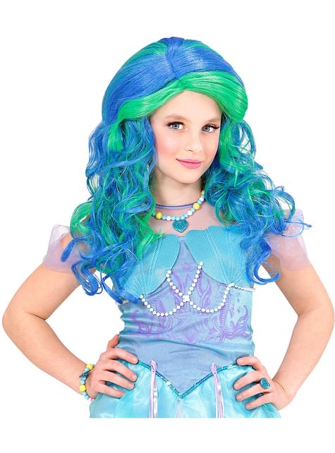 Peluca de sirena verde turquesa para niña - Widmann | Funidelia