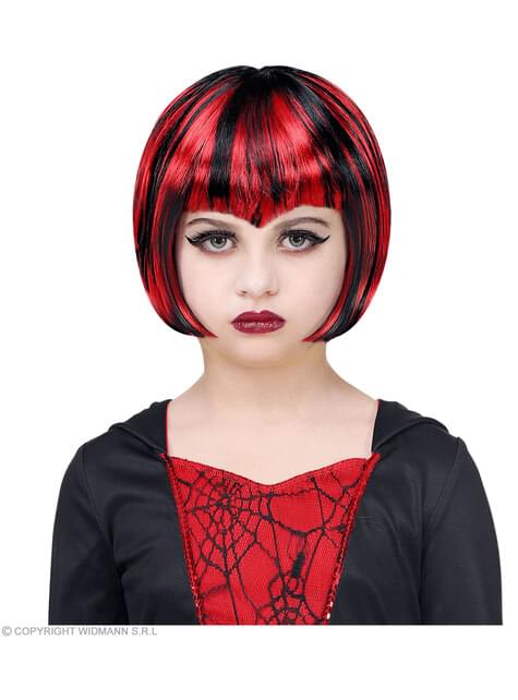 Peluca de vampiresa roja y negra para niña - Widmann | Funidelia