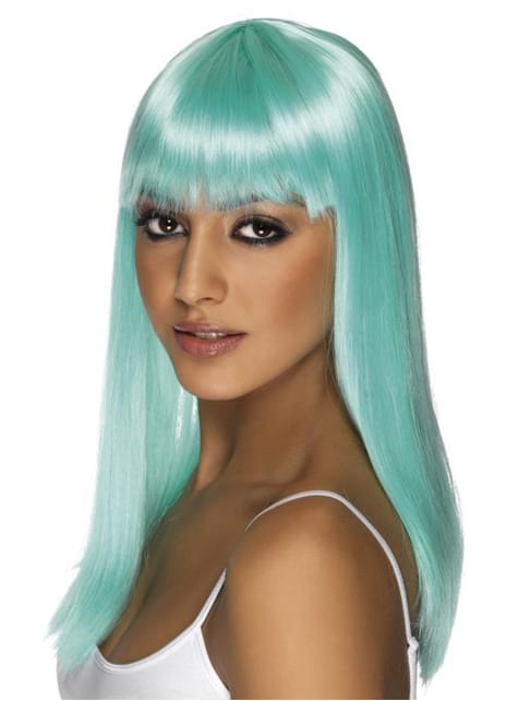 Peluca glamour azul con flequillo