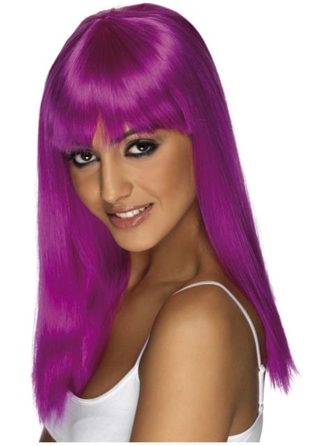 Peluca morado neón con flequillo - Smiffys | Funidelia