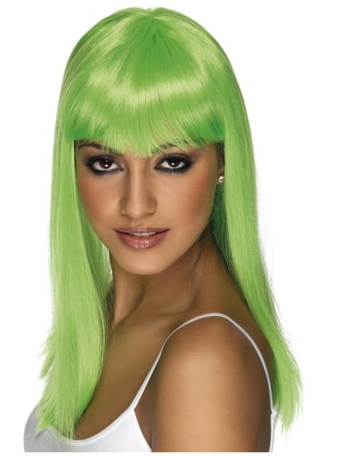 Peluca Glamourama verde neón con flequillo - Smiffys | Funidelia