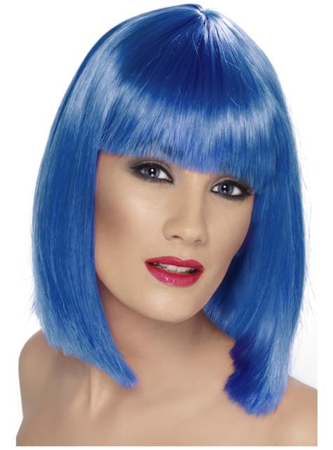 Peluca glamurosa azul con flequillo