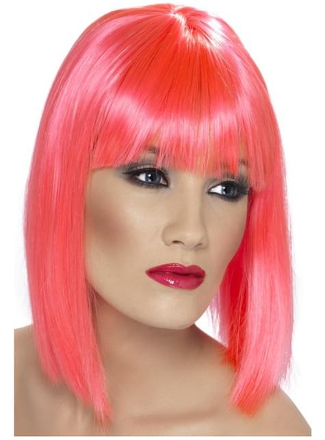Peluca rosa neón con flequillo - Smiffys | Funidelia