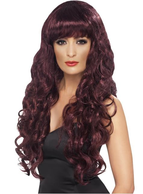 Peluca granate larga con flequillo - Smiffys | Funidelia