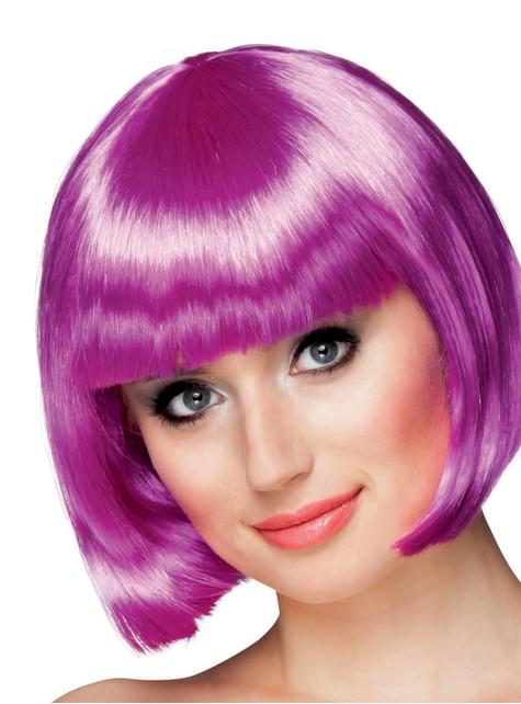 Peluca morada media melena con flequillo para mujer - Boland | Funidelia