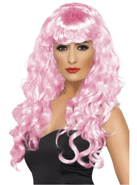 Peluca rosa larga con flequillo - Smiffys | Funidelia