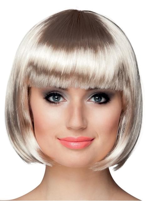 Peluca rubia platino media melena con flequillo para mujer - Boland | Funidelia