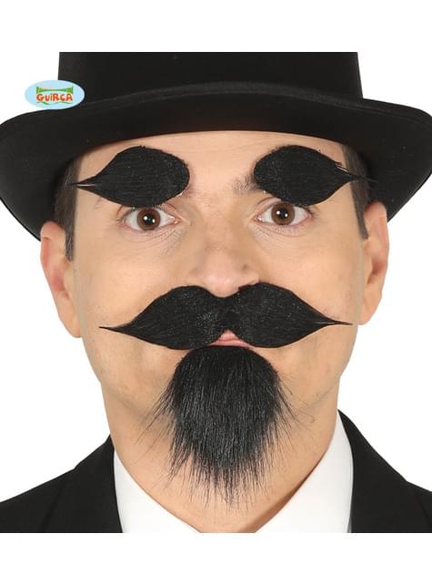 Perrilla, bigote y cejas negras adhesivo para hombre