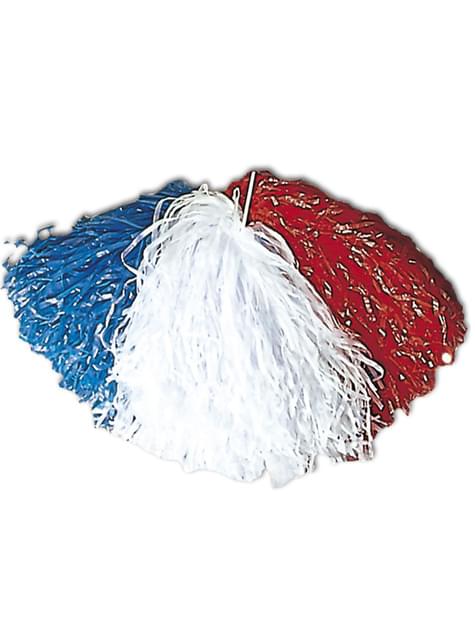 Pompón azul, blanco y rojo